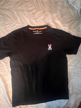Psycho Bunny Black Tee with Multicolor Bunny Patch